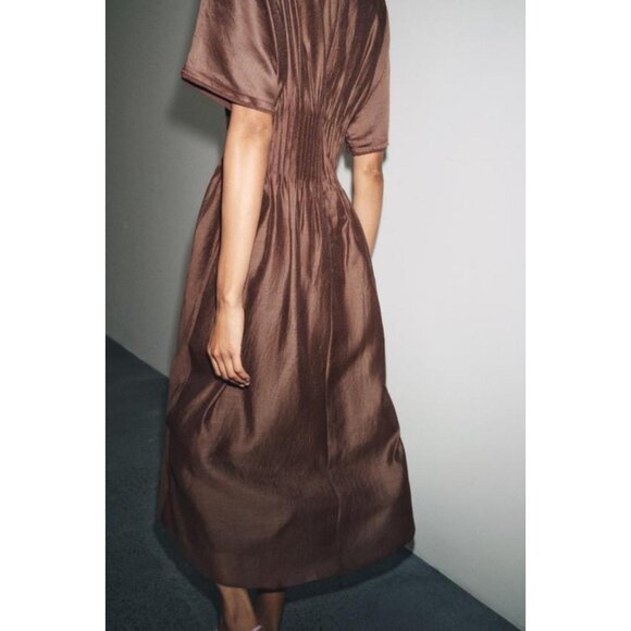 ZARA PLEATED WAIST KNIT DRESS WITH MATCHING DETAIL - Picture 5 of 7